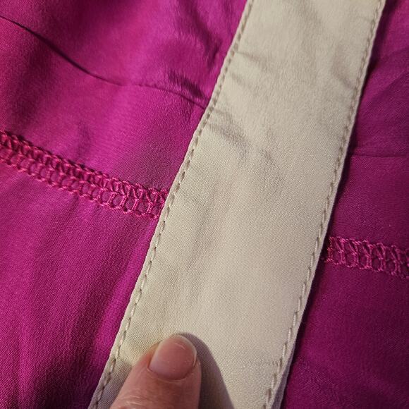 Tory Burch Angie Magenta Normandy Blue Lichee Silk Dress Size 8 Colorblock READ - Picture 8 of 12